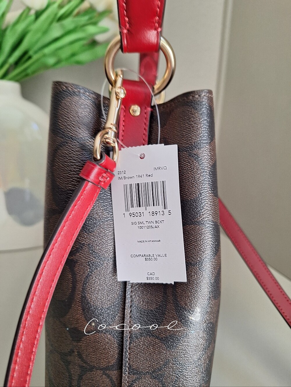 NWT!COACH SMALL TOWN BUCKET BAG IN SIGNATURE CANVAS ( 2312) IM/BROWN 1941 RED - Picture 7 of 10